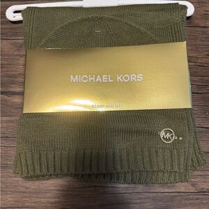 Michael Kors Olive Green Scarf and Hat Set